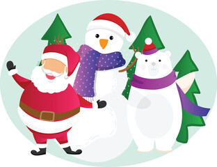 Santa with animal Vector Illustration that can be easily modified or edit


