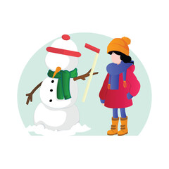 Girl and snowman Vector Illustration that can be easily modified or edit

