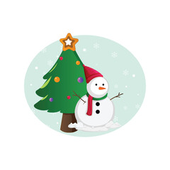Snowman with fir tree Vector Illustration that can be easily modified or edit

