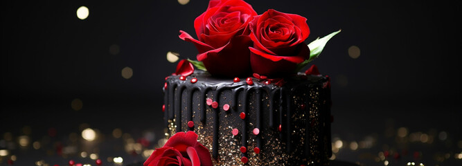 birthday cake decorateated with red roses