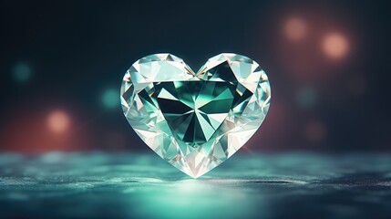 Fototapeta premium Green heart Accessory with Shiny Crystal Reflection. Generative AI