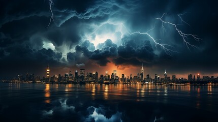 Nature's Fury. Dramatic Shot of a Thunderstorm Over a City Skyline