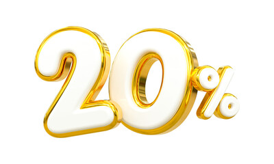 3d rendering of golden 20 percent discount Number for your unique selling poster banner ads Party or birthday design