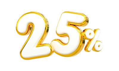 3d rendering of golden 25 percent discount Number for your unique selling poster banner ads Party or birthday design