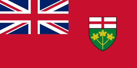 Flag of Ontario Province (Canada, North America) Union Jack or Union Flag on a red background
