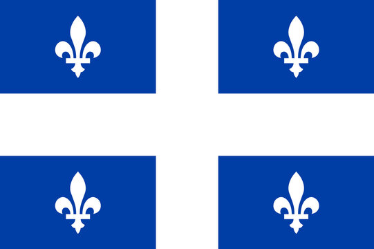 Flag of Quebec Province (Canada, North America) Fleurdelis&eacute;, blue field charged with a symmetric cross between four fleurs-de-lis