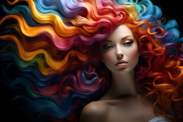 Farbenvielfalt der Schönheit: Porträt einer schönen Frau mit buntem Haar für individuellen Stil