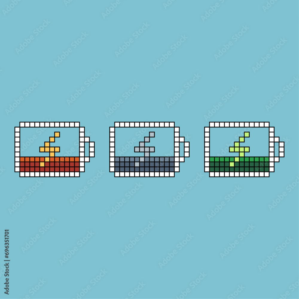 Poster pixel art stroke sets of battery handphone icon with variation color item asset. energy battery icon