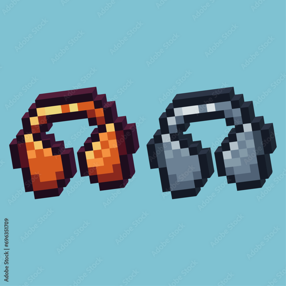 Poster isometric pixel art 3d of headset icon for items asset. headset icon on pixelated style.8bits perfec