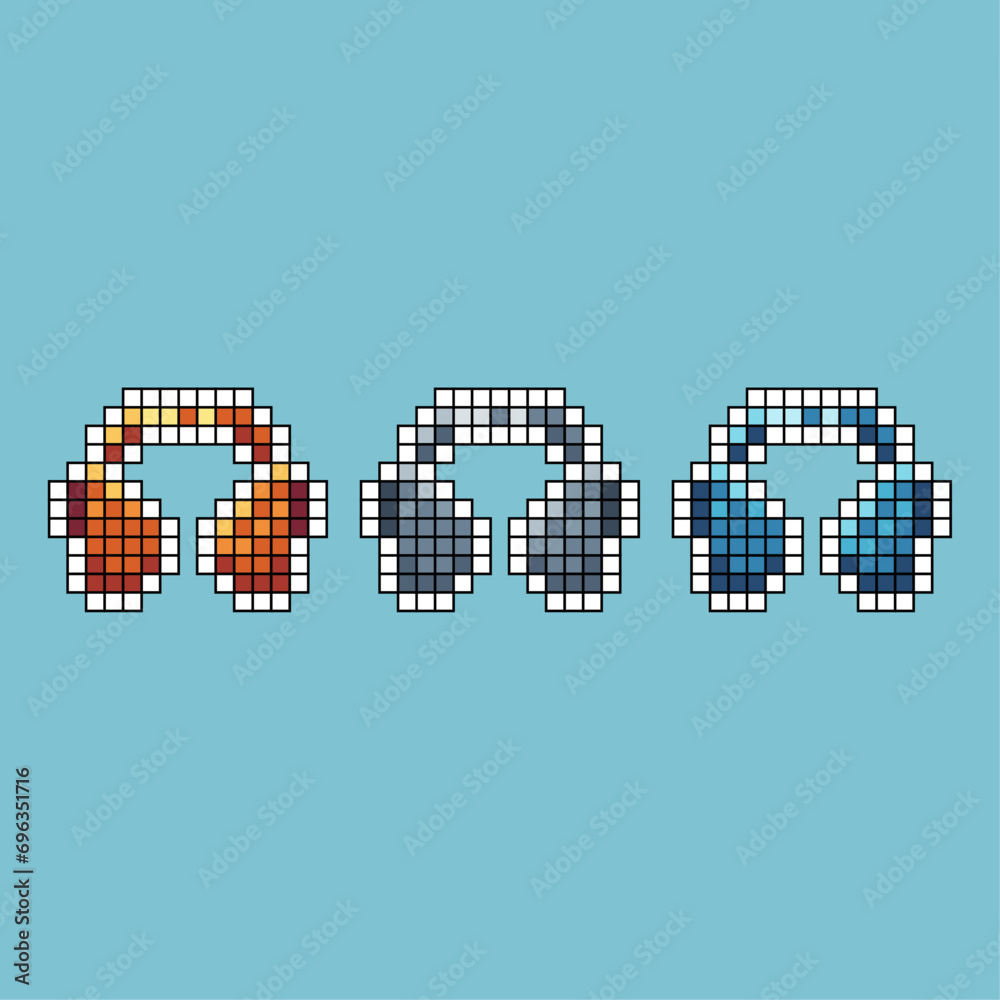 Fototapete pixel art stroke sets of headset icon with variation color item asset. headset icon on pixelated sty