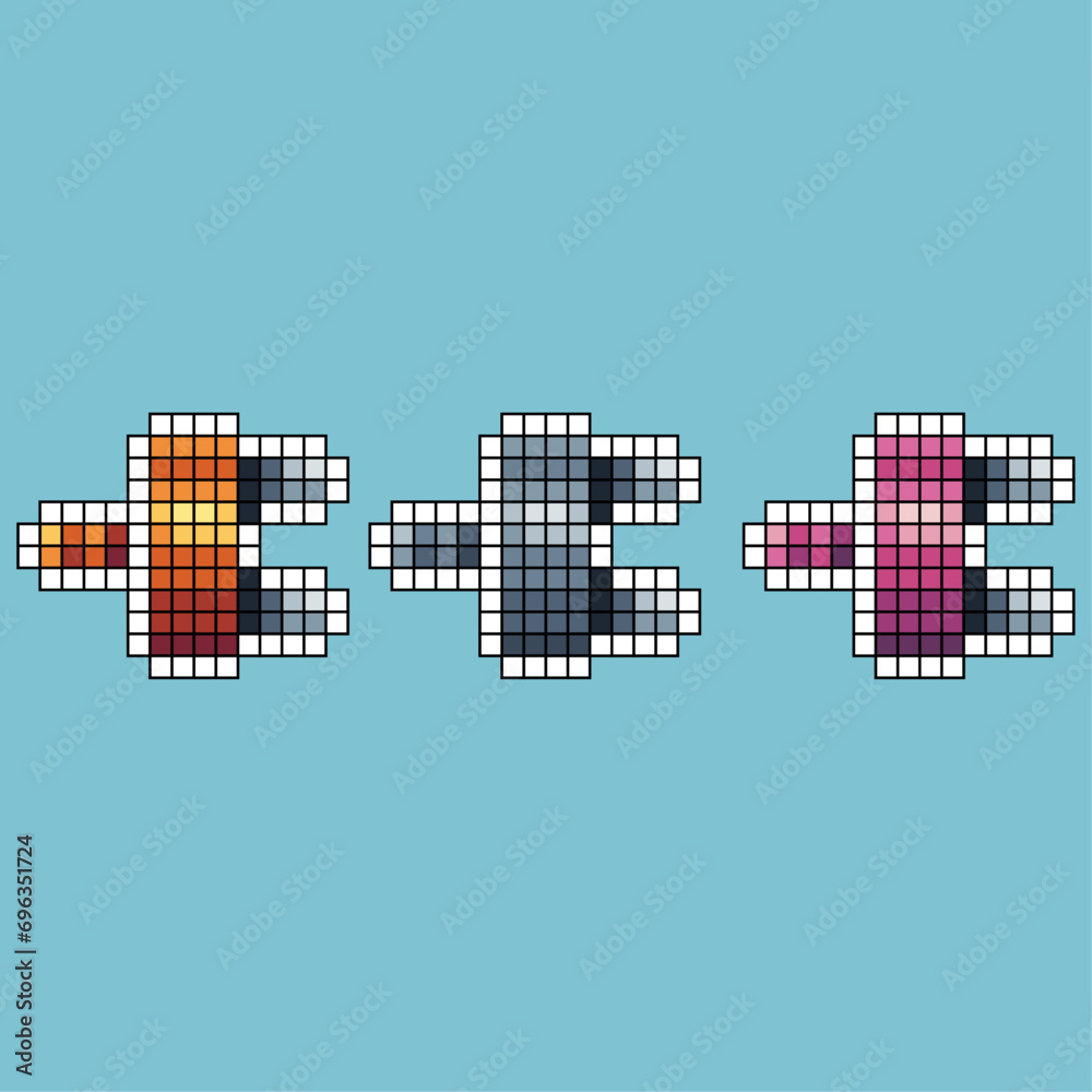 Poster pixel art stroke sets of electric plugs icon with variation color item asset. electric plug icon on 