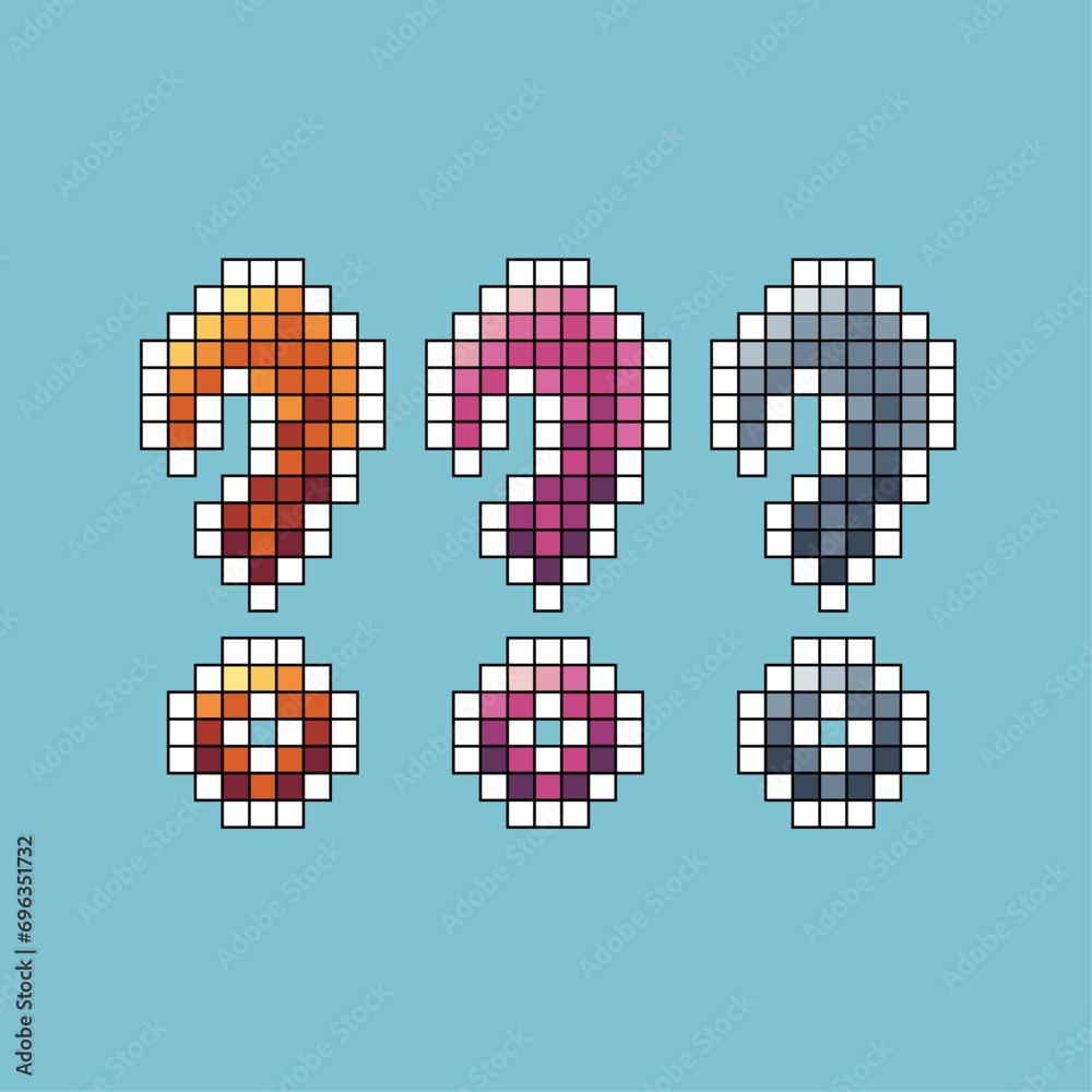 Poster pixel art stroke sets of question mark icon with variation color item asset. question icon on pixela