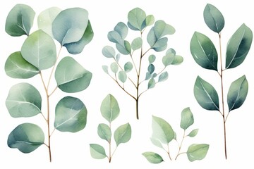 Watercolor eucalyptus clipart set - obrazy, fototapety, plakaty