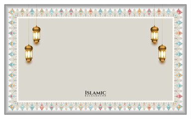 islamic ramadan with border and lantern luxury background banner