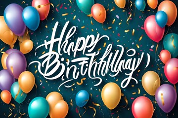 Happy Birthday Greetings with lettering Design and Balloons. Transparent Background. Eps10 Vector...