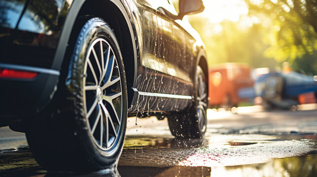 Car washing concept. Background with selective focus