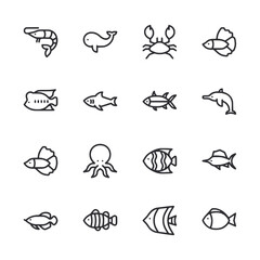Set of fish sea animal icon for web app simple line design - obrazy, fototapety, plakaty
