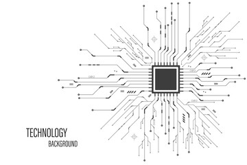 Black circuit diagram on white background. High-tech circuit board connection system.Central Computer Processors CPU concept. technology on white background.	