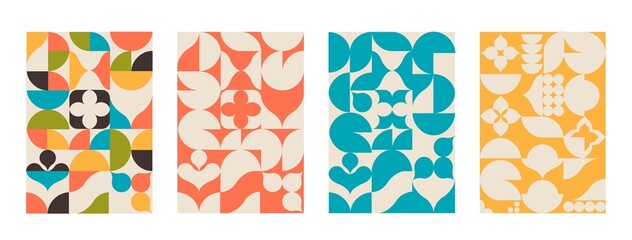 Flat abstract shapes vertical cards collection with geometric shapes