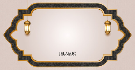 golden frame islamic ramadan greetings background banner - obrazy, fototapety, plakaty