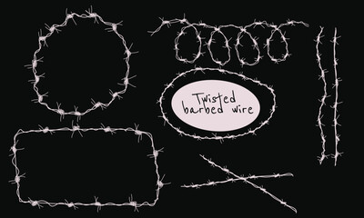 Barbed wire. Template of brush, set of design elements, frames.