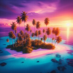 Fototapeta na wymiar tropical sunset with palm trees