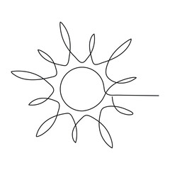 Sun summer continuous single line art drawing outline vector illustration sunrise weather icon