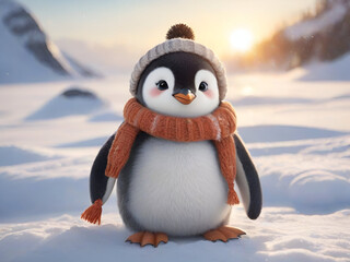 Fototapeta premium Cute penguin in winter