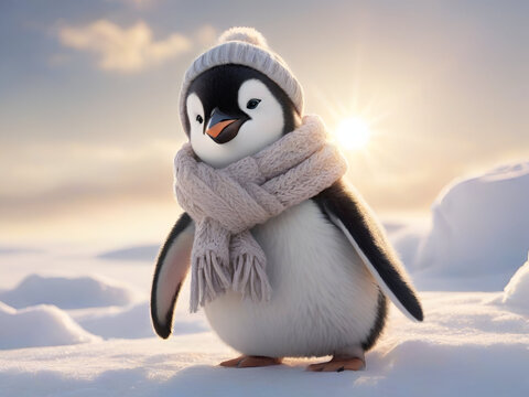 Cute penguin in winter
