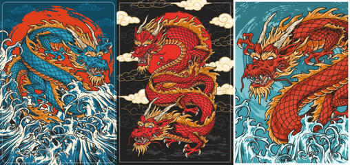 Lake dragons colorful set sticker