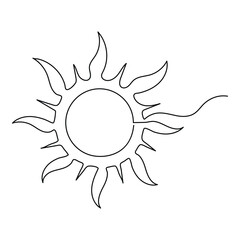 Sun summer continuous single line art drawing outline vector illustration sunrise weather icon