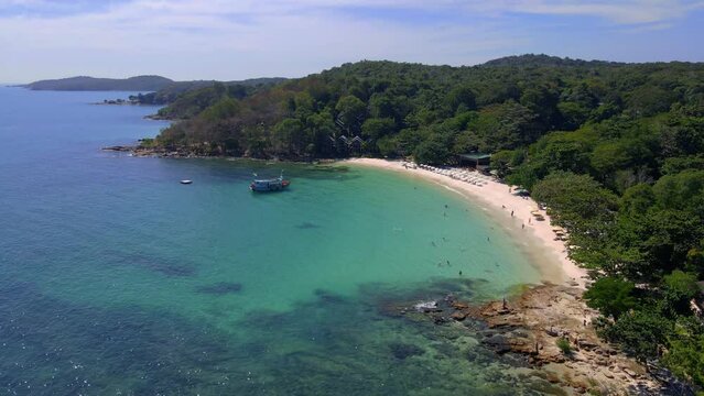 Aerial drone view at the tropical island Koh Samet Thailand, view from above at a tropical beach in Thailand .Koh Samed a tropical bay with a turqouse colored ocean