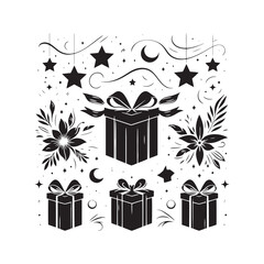 Surprise Box Silhouette - Elegantly Crafted Gift Box Outline, Perfect for Celebrations and Special Occasions - Surprise Box Black Vector
