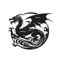 Dragon Silhouette - Intricately Designed Serpentine Beast, Conveying the Majesty and Mystery of Legendary Creatures - Dragon black vector
