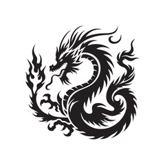 Dragon Silhouette - Mythical Winged Serpent in Bold Contours, Perfect for Fantasy-themed Artwork and Design - Dragon black vector
