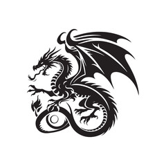 Dragon Silhouette - Regal Creature of Legend in Striking Black Form, Ideal for Symbolic and Mythological Designs - Dragon black vector
 - obrazy, fototapety, plakaty