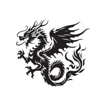Dragon Silhouette - Dynamic Serpent Form Coiled in Silhouette, Symbolizing Strength and Supernatural Beauty - Dragon black vector
