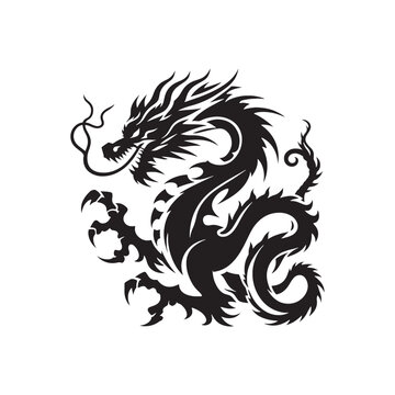 Dragon Silhouette - Epic Fire-Breathing Creature in Artistic Shadows, Invoking the Spirit of Legendary Beasts - Dragon black vector
