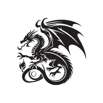 Dragon Silhouette - Regal Creature of Legend in Striking Black Form, Ideal for Symbolic and Mythological Designs - Dragon black vector
