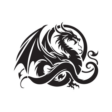 Dragon Silhouette - Fiery Mythical Creature in Dramatic Contours, Perfect for Magical and Adventure-themed Designs - Dragon black vector
