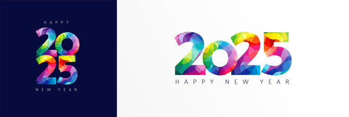 2025 Happy New Year colorful facet typography logo design. 2025 new year celebration number icon. Vector illustration