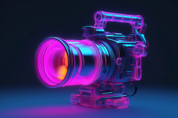 Fototapeta na wymiar Video camera with neon effect.