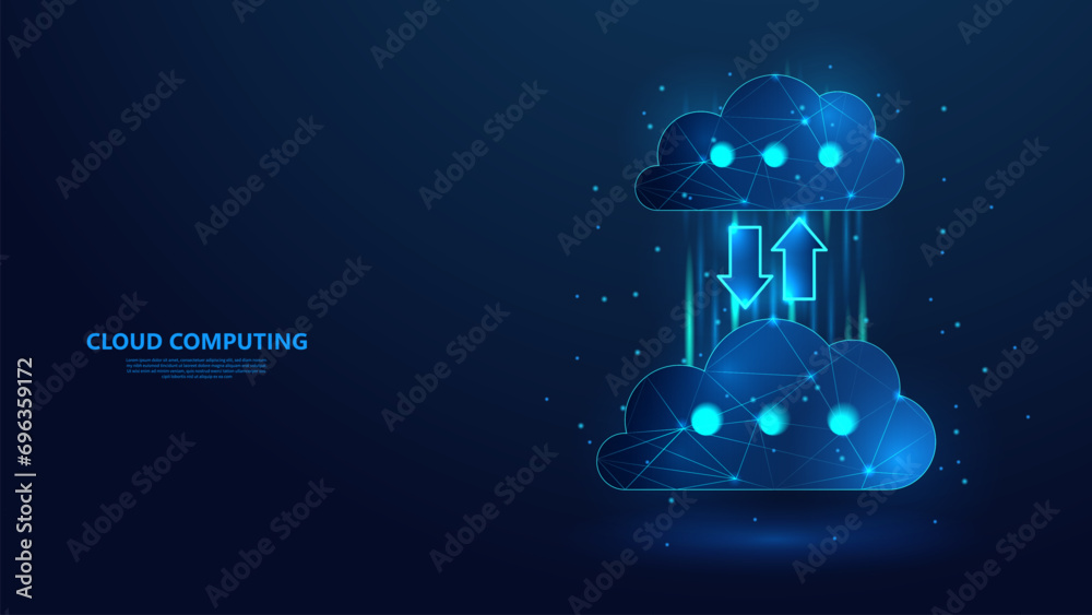 Aufkleber Cloud computing technology concept. Cloud storage data. Low poly wireframe style technology background.