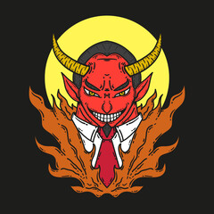 Cool Devil and Fire Vector Illustration
