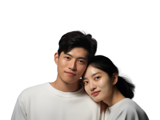 Korean, Asian Couple’s Valentine’s Day Portrait, Isolated on Transparent Background, PNG