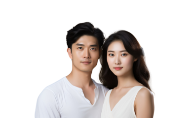 Korean, Asian Love: A Couple’s Portrait on Valentine’s Day, Isolated on Transparent Background, PNG