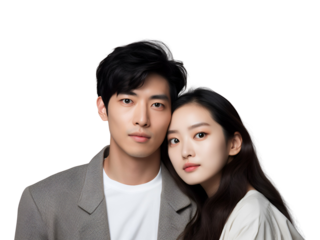 Celebrating Valentine’s Day: Portrait of a Korean, Asian Couple, Isolated on Transparent Background, PNG