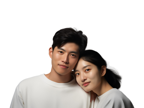 Korean, Asian Couple’s Valentine’s Day Portrait, Isolated on Transparent Background, PNG