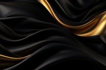 Black luxury elegant shiny satin silk swirl wave texture background banner backdrop - obrazy, fototapety, plakaty