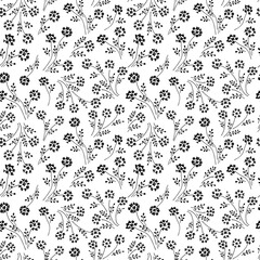 Seamless floral hand-drawn pattern with beautiful hydrangeas. Vintage background with blooming hydrangea.  Black paint illustration with abstract floral motif. 